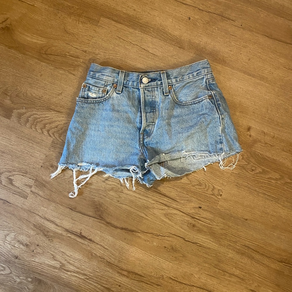Levi's Light Blue Distressed Jean Shorts - Picture 5 of 15